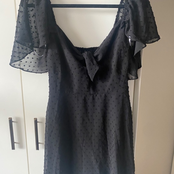 Black Dot Tie Front Skater Dress - Picture 3 of 3